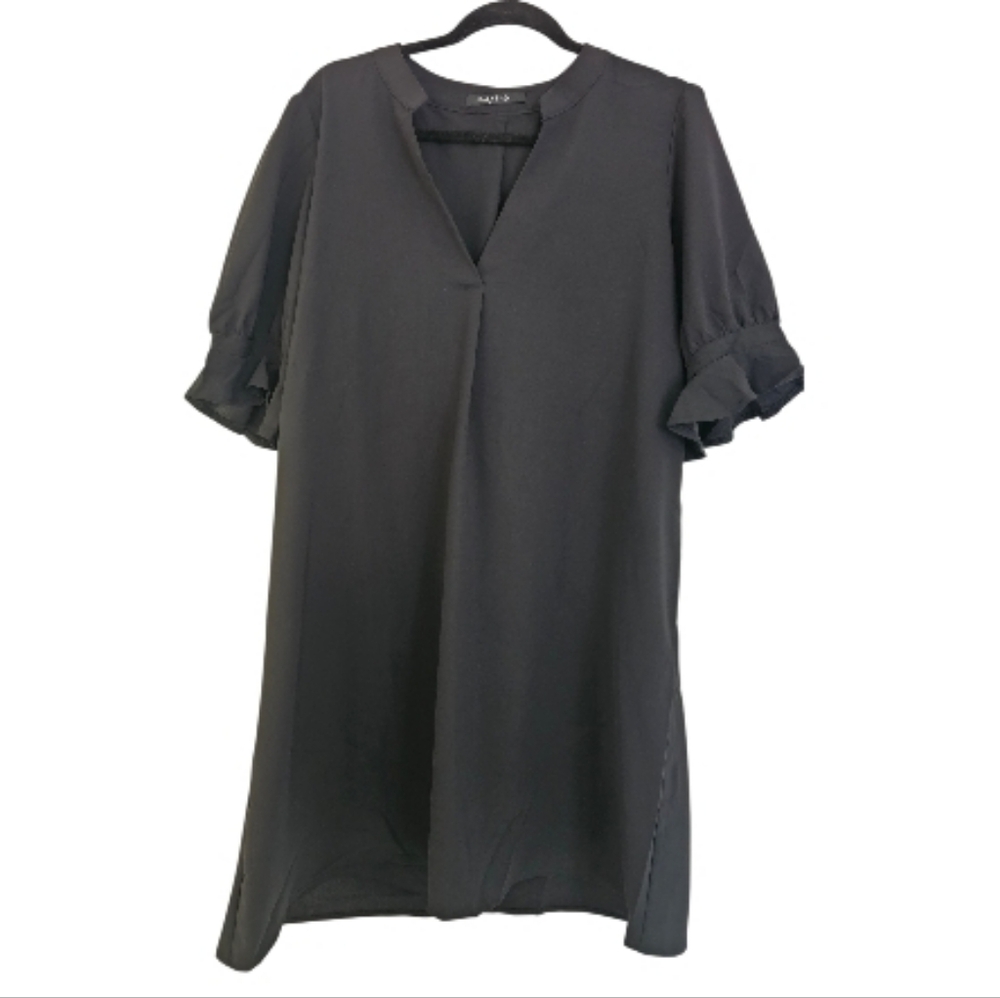 Vee Neck Short Sleeve Tunic Dress Black Size XL - Picture 5 of 9